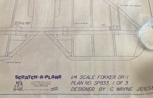 Scratch A Plane 1/4 Scale Fokker Dr.1 Plans Sheet 1&2 1983 81”x42”