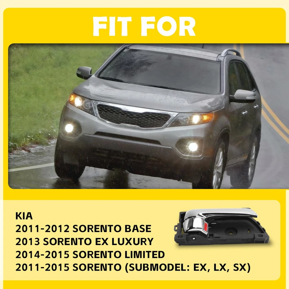 Front/Rear Interior Door Handle Chrome RH Passenger for 2011 to 2015 Kia Sorento - Изображение 2 из 4