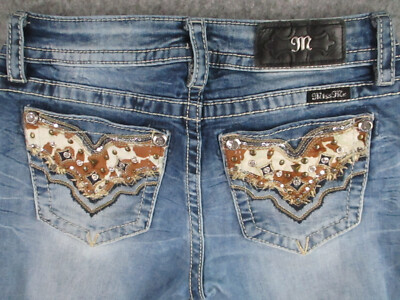 Miss Me Jeans Womens 27 Blue Denim Chloe Bootcut Rhinestones Studs Retro  27x33
