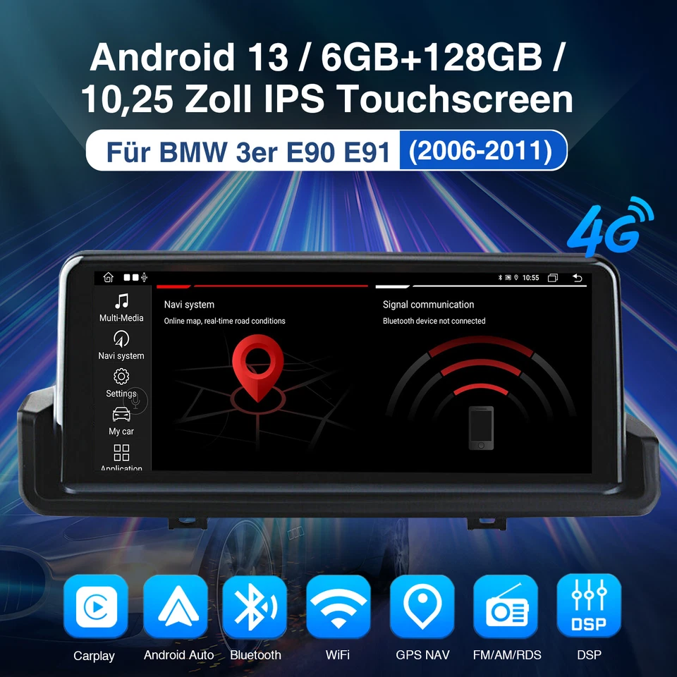 DAB+ CarPlay Android 14 8Core 6+128G Autoradio GPS Navi WIFI Für BMW E90 E91 E92 - Bild 2 von 4