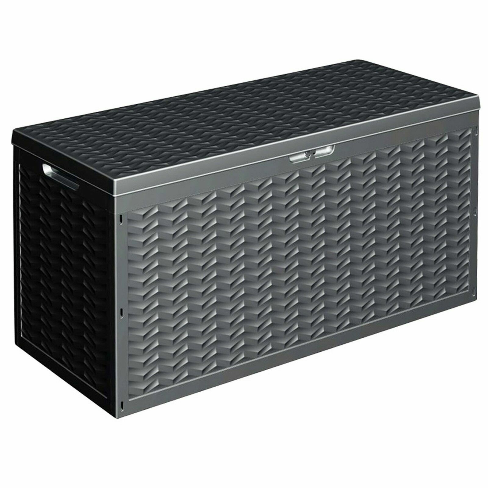 LARGE PLASTIC GARDEN STORAGE BOX OUTDOOR WATERPROOF DECK CONTAINER CHEST SHED