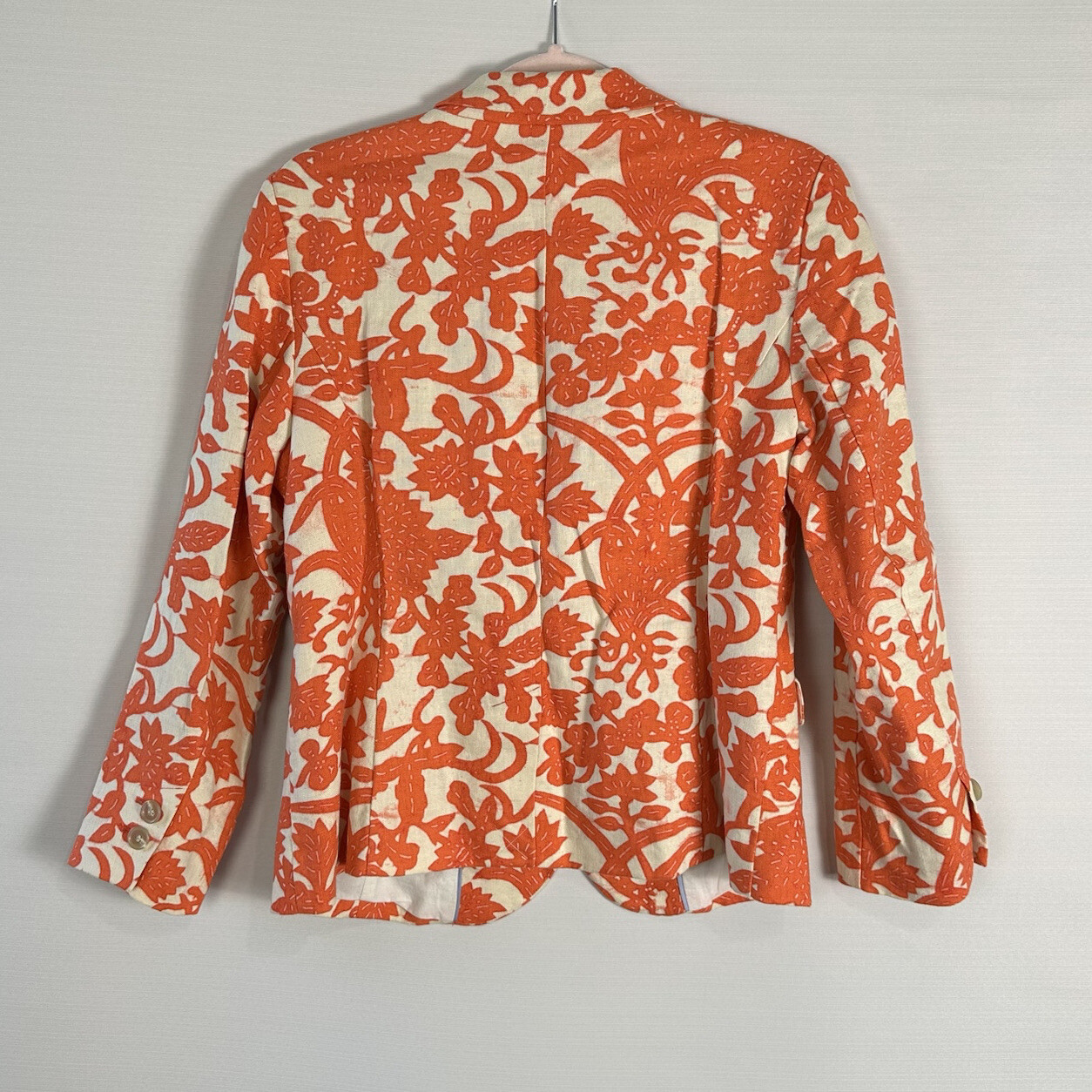 Ann Taylor LOFT orange patterned lined linen long… - image 8