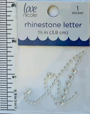 Letter Cursive A Rhinestone Sticker 1.5" Clear Crystal Scrapbook Monogram Bling 