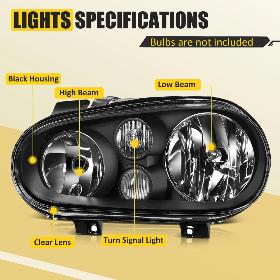 Par de montaje de faros de repuesto para Volkswagen Golf 1999-06 carcasa negra Foto 2 de 4