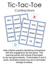 Teacher Made Literacy Center Vocabulary Resource Contractions Tic-Tac-Toe Game