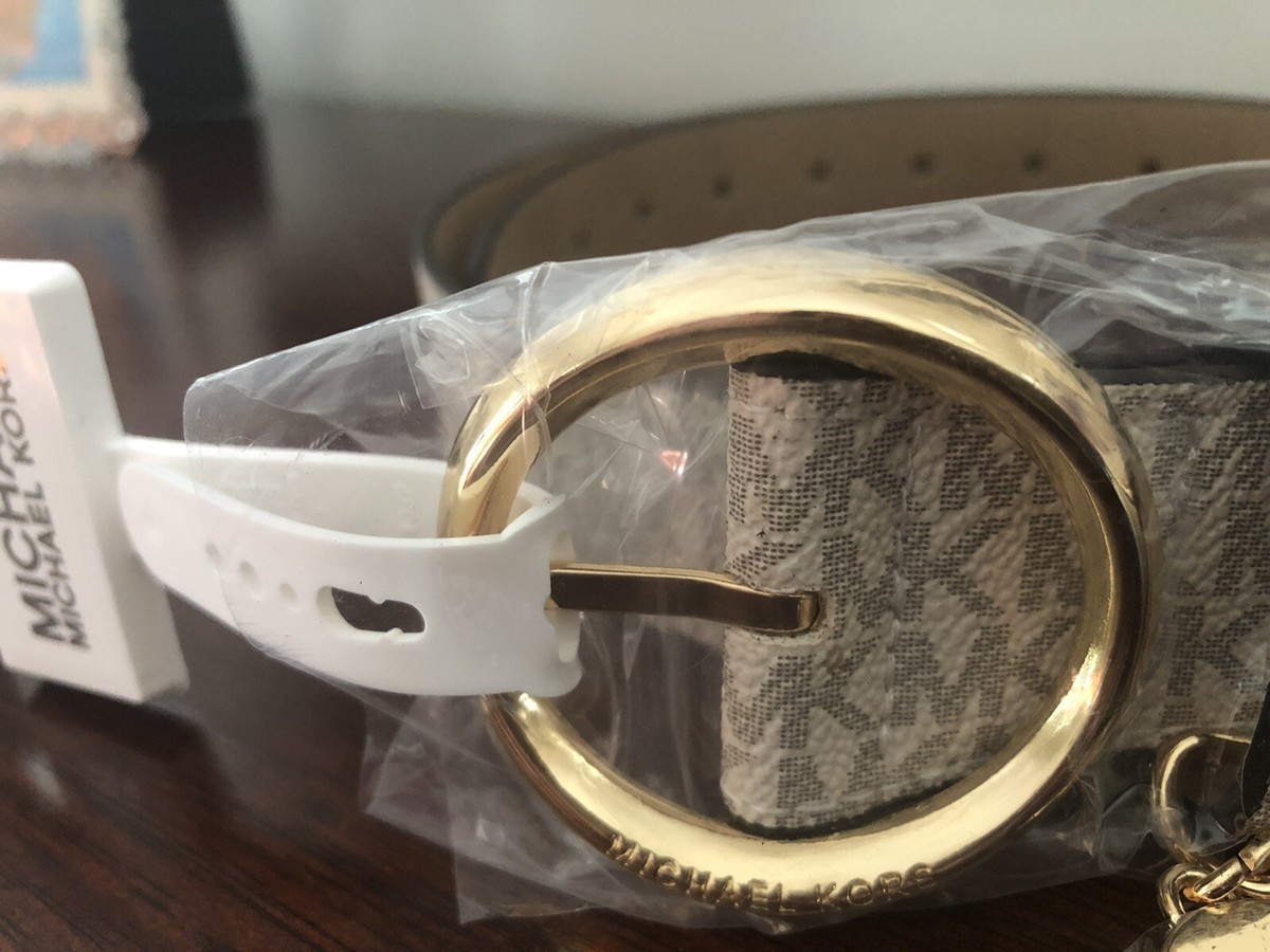 Michael Kors Gold Chunky Link Belt with MK Charm L/XL! MICHAEL Michael Kors Belt with MK Logo Plaque (X-Large) at  main image 2