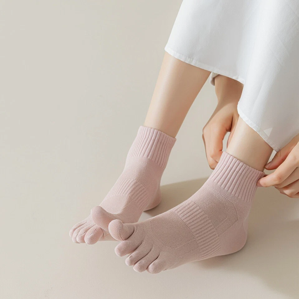 7 Pairs Women Solid Mesh Toe Socks Thin Breathable Mid Calf Toe Separator Socks - Image 3 of 4
