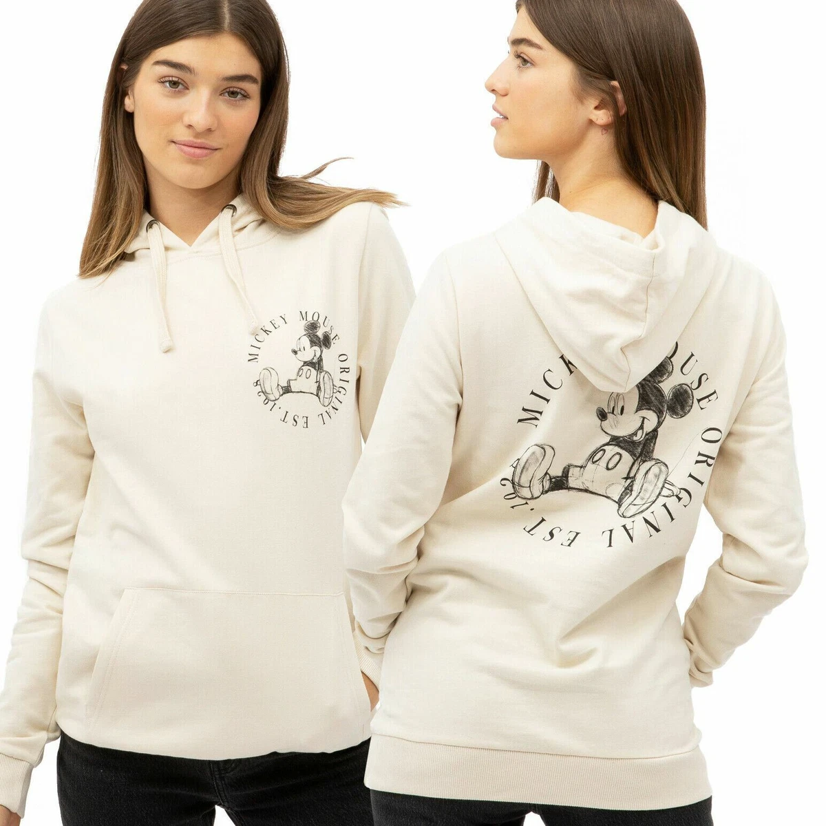 Official Disney Ladies Mickey Mouse Original Circle Est.1928 Hoodie White S  - XL