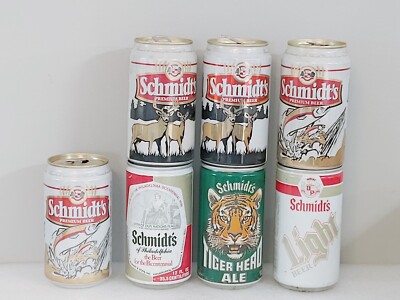Vintage Beer Can Lot of 7 Schmidt Wildlife Tiger Head Pike Deer Light