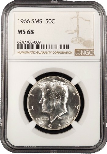 1966 SMS Kennedy Half Dollar NGC MS 68 SP68 DOUBLED PROFILE