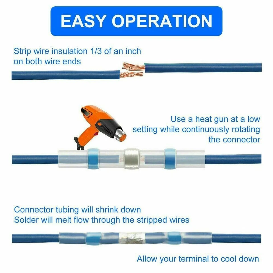 200PCS Solder Sleeve Heat Shrink Butt Wire Splice Connector Waterproof Terminals - Image 4 of 4
