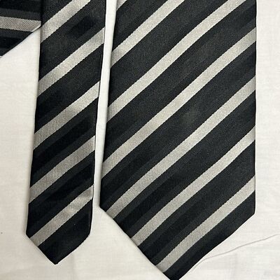 Luciano Versi Silk Tie Black and Silver Stripes Gently Used No Stains Flaws
