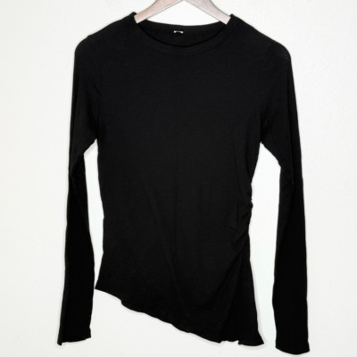 Monrow Black Long Sleeve Asymmetrical Ribbed Knit Shirt - Women s US LG