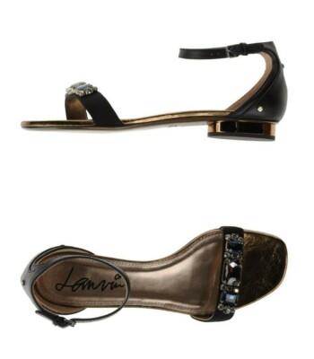 LANVIN 10/40 Black Gold Embellished Jeweled Ankle Strap Flat Sandals $995