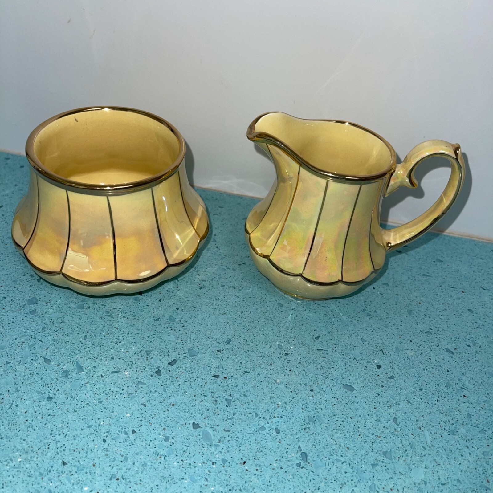 Sadler Creamer Sugar Set Vintage Porcelain Yellow Lustre Iridescent England Rare