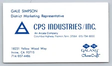 Vintage Business Card CPS Industries Inc Irvine California Franklin TN 