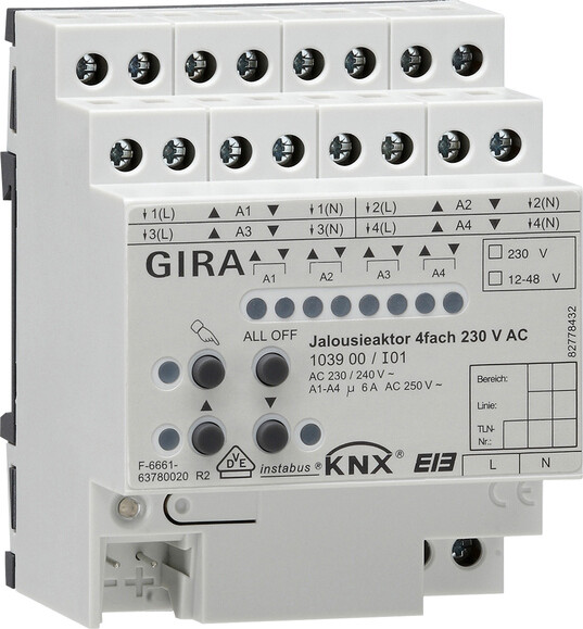 Gira 1039 00 Eib Knx Jalousieaktor 4Fach 230VAC / 2Fach 12-48VDC Ovp 103900 Neu-image
