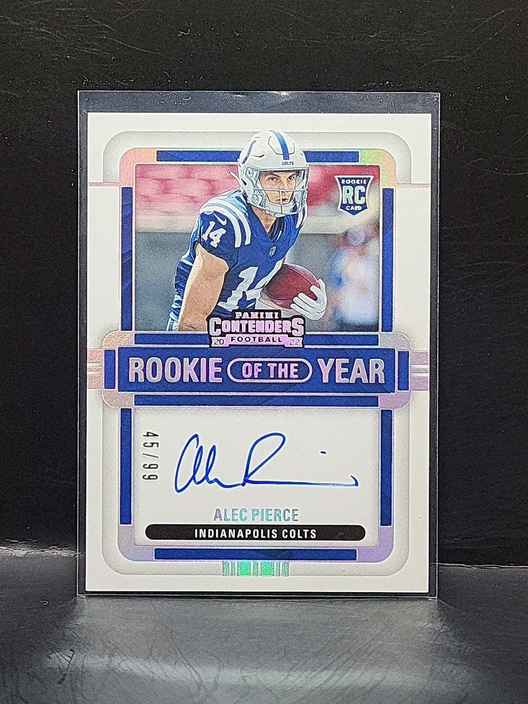ALEC PIERCE 2022 CONTENDERS ROOKIE OF THE YEAR SILVER RC AUTO #’d /99 Colts
