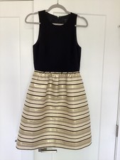 J Crew Sleeveless Dress Black Bodice W  Striped Gold, Black & Cream Skirt Size 4