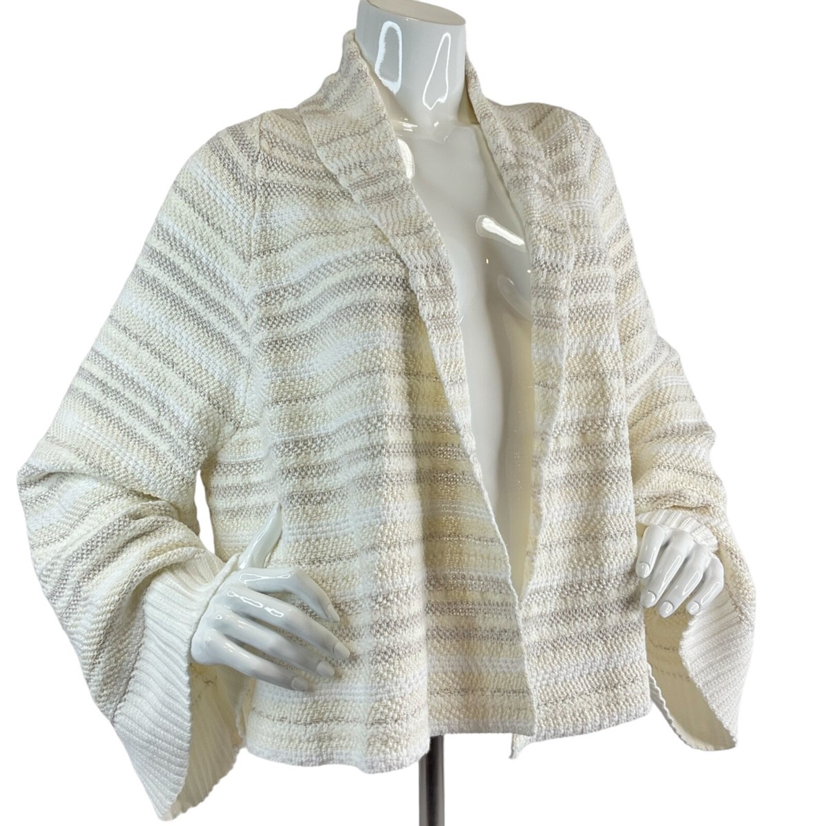 Anthropologie Moth Sweater Womens Sz M Cream Cardigan Open Front Bell Sleev  $118
