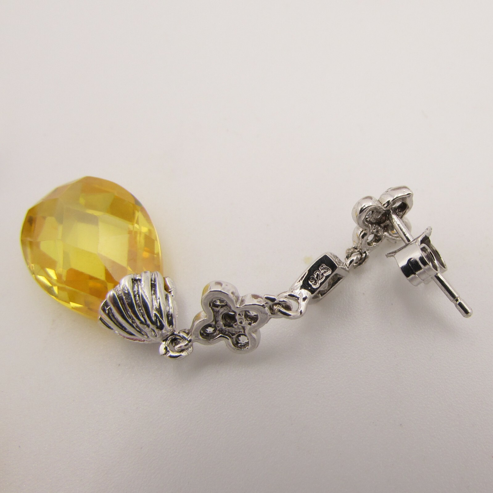 Sterling silver dangle post earring with yellow z… - image 2