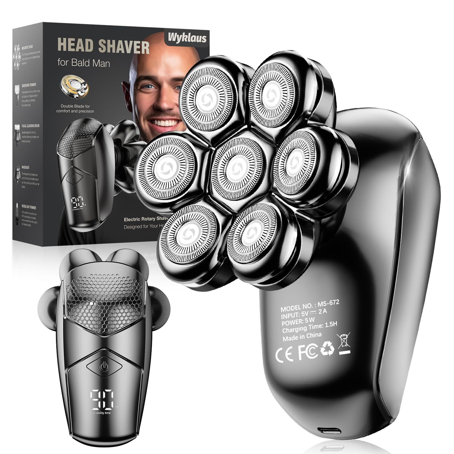 5-in-1 Detachable Electric Head Shaver for Bald Men