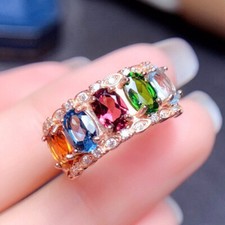 New Mix Color Oval Garnet Green Citrine Gemstone Charm Women Girls Silver Rings