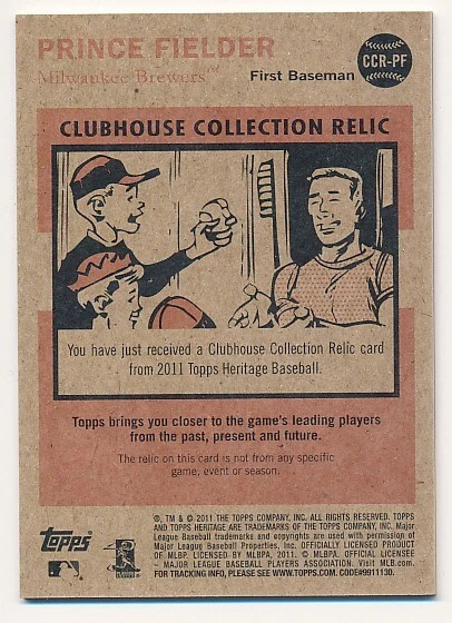 PRINCE FIELDER 2011 TOPPS HERITAGE CLUBHOUSE COLLECTION #CCR-PF JERSEY PATCH - Image 2 of 2