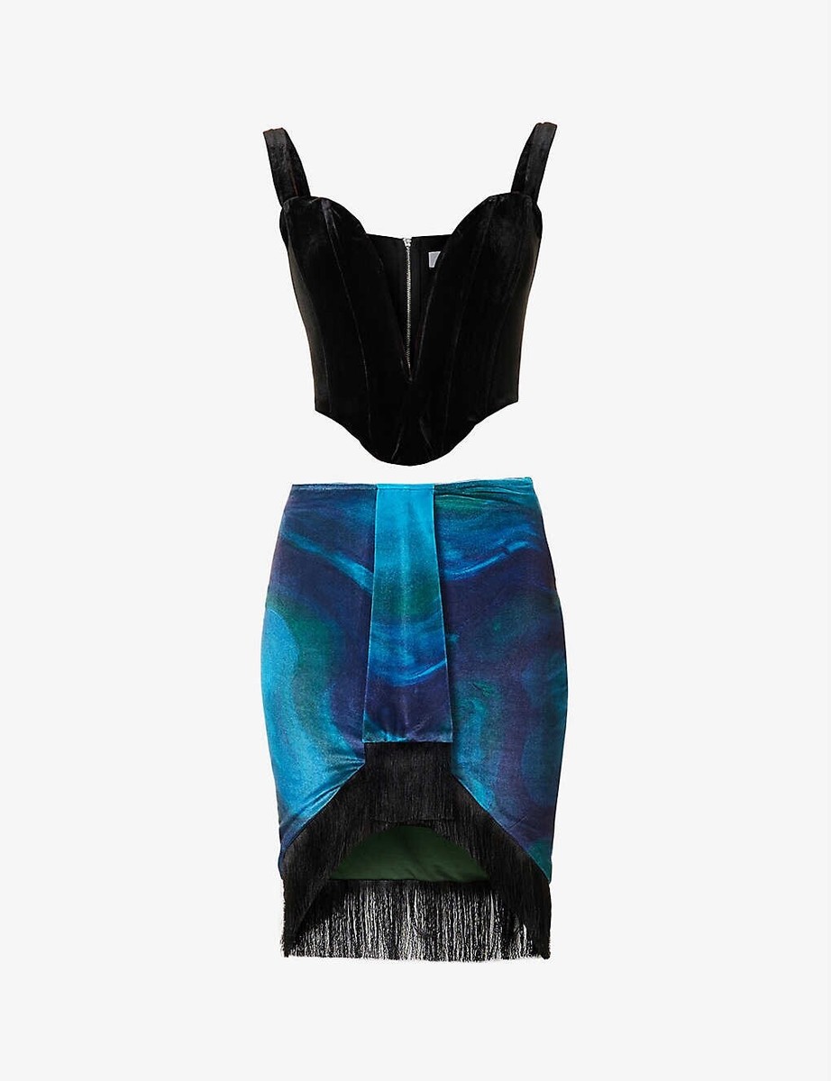 BNWT Farai London Edena Velvet Two piece set Black Corset and