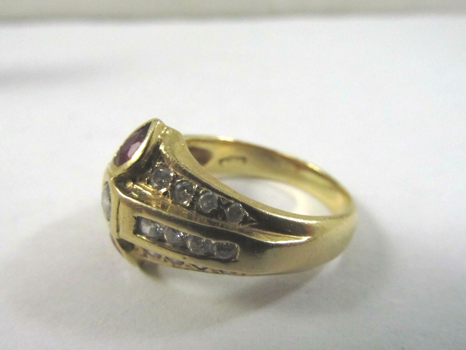 18K Solid Gold Diamond & Ruby Dinner Ring  Size 7… - image 5