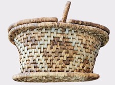 Vintage Woven Basket w a Double-Hinged Lid  Handle