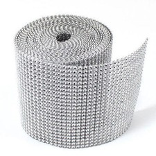 4.75" x 10 Yards silver Diamond Mesh Wrap Sparkle Rhinestone Crystal Ribbon