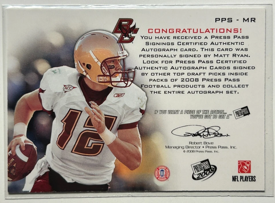 Matt Ryan AUTO~RC #/199 Press Pass Silver Red Ink 2008 Rookie Autograph SP HOF - Image 2 of 2