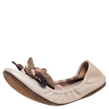 Miu Miu Beige Leather Embellished Flats Size 38