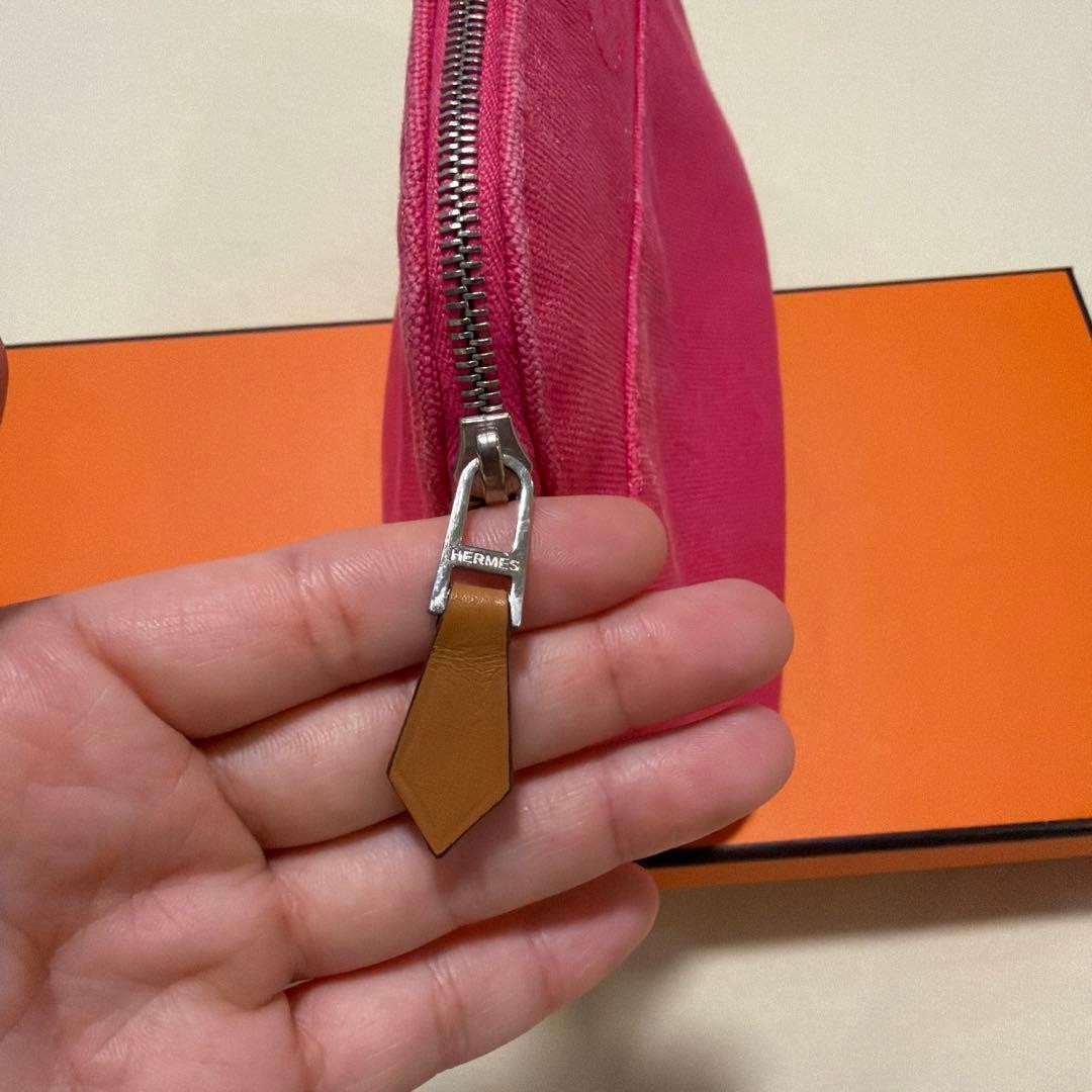 HERMES Bolide Pouch Pink Canvas Leather Piping Handbag Authentic Rare image 3