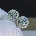3.00Ct Round Cut Moissanite Push Back Halo Stud Earrings 14K White Gold Plated