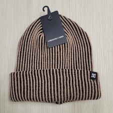 MENS DC SHOES TAN/BLACK CUFFED RIBBED BEANIE HAT CAP ONE SIZE