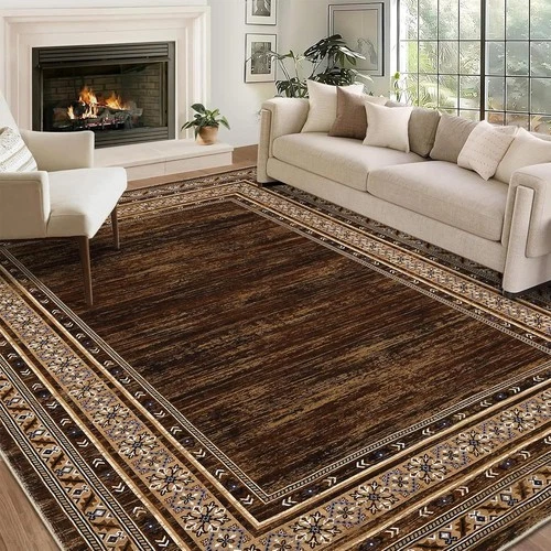 Modern Solid Area Rug Washable Non-Slip Floor Carpet Living Room Red Brown
