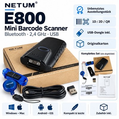 NETUM E800 Bluetooth 2D QR Barcode Scanner 2,4GHz USB Dongle Mini 1D