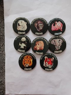 Vintage Collection of Smiths Crisps I'm Helping The Animals Metal Pin Badges X 8