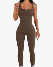 Seamless Brown Jumpsuit Catsuit Women s Sleeveless V-Neck Skinny Leg Size L