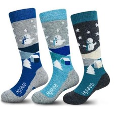 Merino Wool Ski Socks Kids, Knee XX-Small Blue Light Blue Dark Blue 3 Pairs 