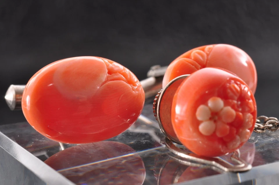 Certificación Rosa Coral Gemelos y Corbatas (Total 54.5ct) "Flores de Cerezo" Foto 4 de 4