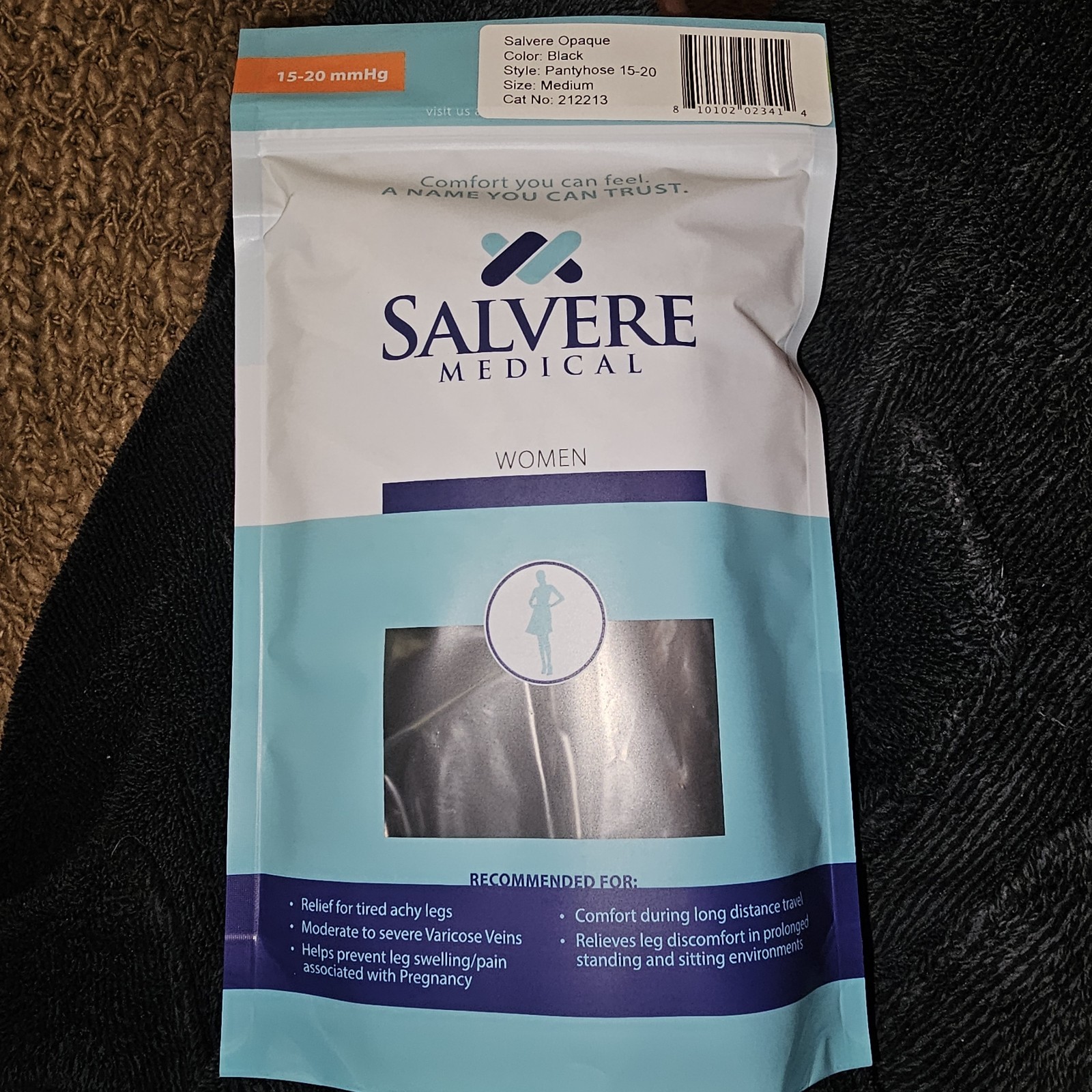 New. Salvere Medical Compression Black Opaque Womens Pantyhose/Tights. 15-20mmHg