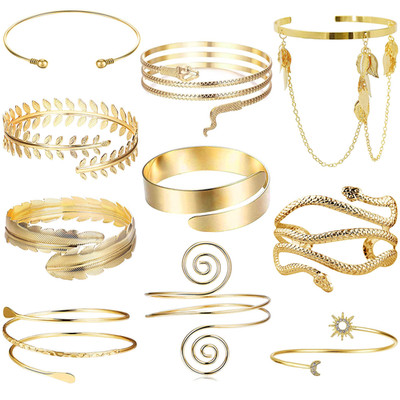 Eielo 10Pcs Arm Cuff Bracelets For Women Upper Arm Bands Snake Feather Armband