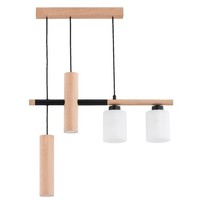 Pendelleuchte 4-Flammig Glas Holz Natur E27 L:60 Cm HäNgelampe Schlafzimmer