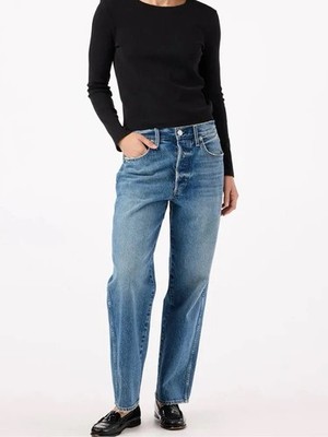 AMO Hattie Straight Button Fly Women s Jeans Distressed Size 32