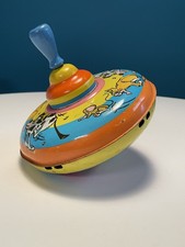 Vintage Ohio Art 1950s Metal Spinning Top Tin Toy Dog Cat Mouse Chase