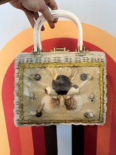 Vintage 60s Patti Originals seashell wicker white purse summer bag