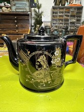 Antique Black Jackman Ware Queen Victoria Royal Jubilee Teapot 1887